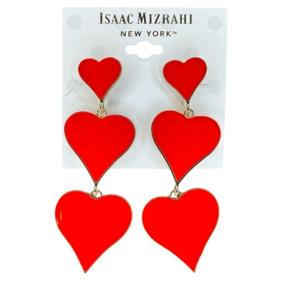 Isaac Mizrahi Jewelry - Isaac Mizrahi Gold/Red Chandelier Heart Earrings
